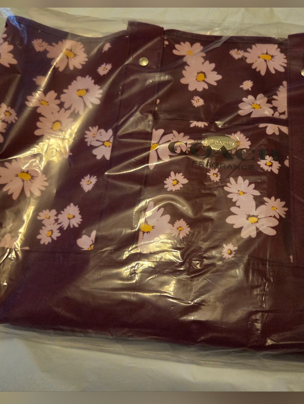 Coach Plum Tote with Pink Daisy Print